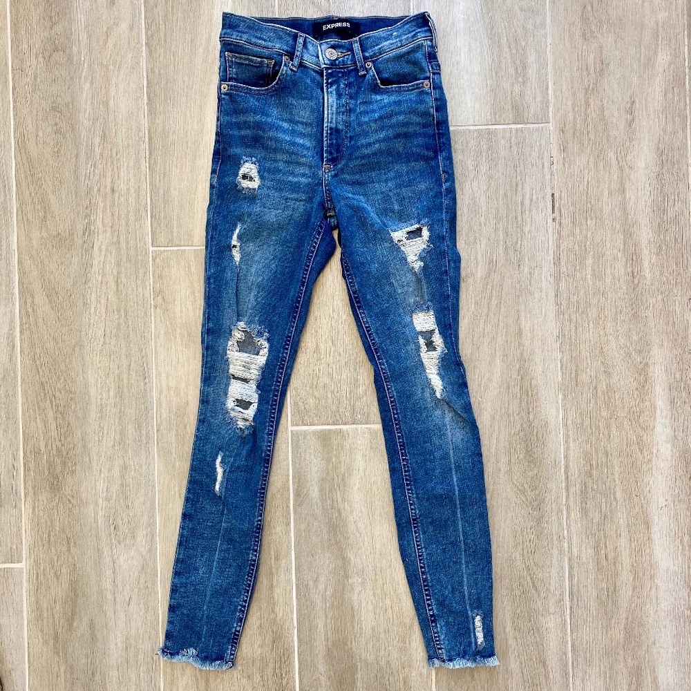 Express High Rise Distressed Jeans